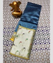 Dark Bluish Grey and Lemon Yellow color mangalagiri pattu sarees with paithani border design -MAGP0026912