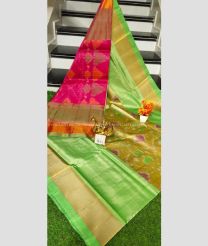 Pink and Pista color Uppada Soft Silk sarees with pochampally border design -UPSF0004169