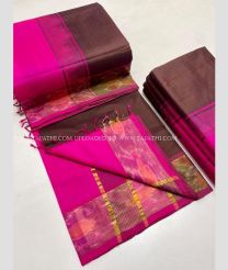 Chocolate and Pink color Tripura Silk handloom saree with plain and thread woven lines with pochampally border design -TRPP0008028