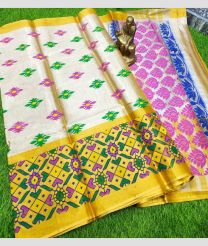 Cream and Mustard Yellow color Uppada Tissue handloom saree with all over printed design -UPPI0001486