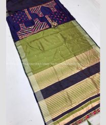 Navy Blue and Fern Green color Banarasi sarees with all over jacquard buties with golden border design -BANS0018794