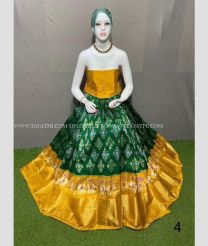 Pine Green and Yellow color Ikkat Lehengas with pochampally ikkat design -IKPL0028679