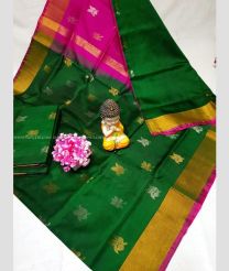 Pine Green and Pink color uppada pattu handloom saree with all over bb buties design -UPDP0020756