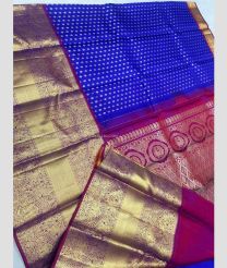 Royal Blue and Magenta color kanchi pattu handloom saree with jari border design -KANP0013751