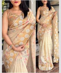 Cream and Lite Peach color Organza sarees with all over digital printed with sequin work design -ORGS0003245