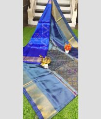 Blue and Grey color Uppada Soft Silk sarees with pochampally border design -UPSF0004174