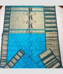 Blue and Bluish Grey color gadwal pattu sarees with kanchi border design -GDWP0001773