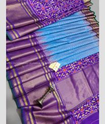 Purple and Lite Blue color pochampally ikkat pure silk handloom saree with hand made ikkat with ikkat jacquard border design -PIKP0021284