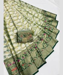 Fern Green and Pine Green color Banarasi sarees with all over heafy khatli work design -BANS0011499