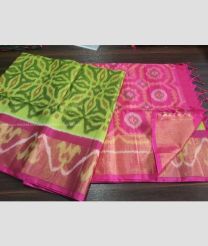 Green and Pink color Ikkat sico handloom saree with pochampalli ikkat design -IKSS0000333