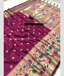 Plum Velvet and Chocolate color paithani sarees with pure zari brocket design  and minakari border -PTNS0004629