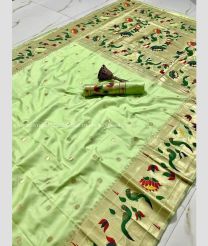 Pista color paithani sarees with flower design and muniya border -PTNS0005077