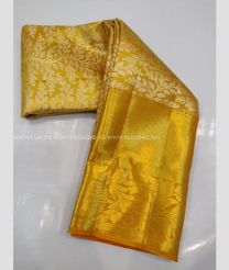 Cream and Gold color kanchi pattu handloom saree with zari border saree design -KANP0006019