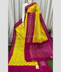 Yellow and Magenta color pochampally ikkat pure silk handloom saree with all over ikkat design -PIKP0035723