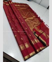 Red and Golden color kanchi pattu handloom saree with all over jall checks and buties with 2g pure vaira oosi border design -KANP0013244