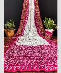 White and Pink color silk sarees with all over bandhej pattern pritned design -SILK0017311
