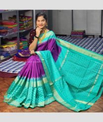 Purple and Turquoise color pochampally ikkat pure silk handloom saree with pochampalli design saree -PIKP0016487