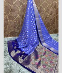Blue and Royal Blue color Banarasi sarees with all over zari butis almond zari weaving beautiful flowers border design -BANS0018749