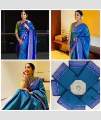 Peacock Blue and Royal BLue color Lichi sarees with zari border saree design -LICH0000204