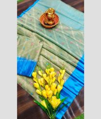 Gold and Blue color Kora handloom saree with embroidery work sarees design -KORS0000008
