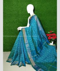 Blue Ivy and Green color pochampally ikkat pure silk handloom saree with all over saree full design with jari tissue border -PIKP0019666