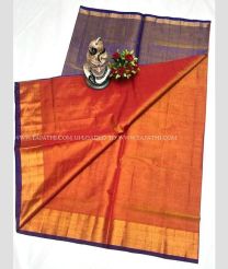 Purple and Orange color Uppada Tissue handloom saree with plain with kaddi border design -UPPI0001721