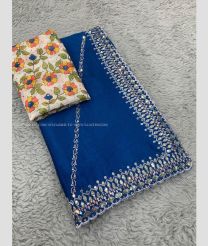 Navy Blue and Cream color Chiffon sarees with all over leheriya work with cut work sequence border design -CHIF0001843