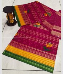 Deep Pink and Pine Green color Uppada Cotton handloom saree with all over printed design -UPAT0004534