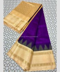 Purple and Cream color kuppadam pattu sarees with two side rudraksha border design -KUPP0097192