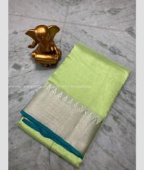 Pista and Teal color mangalagiri sico handloom saree with plain with 150 by 50 jari border design -MAGI0000211