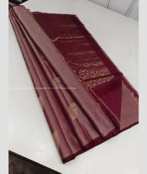 indian Red and Maroon color kanchi pattu handloom saree with all over buties with unique border design -KANP0013687
