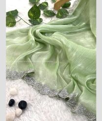 Fern Green color silk sarees with sequence stripes and pure jarkan handcraft lace border and diamond design -SILK0017614