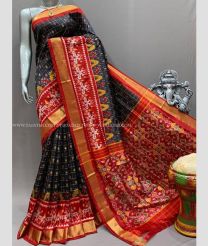 Black and Red color pochampally ikkat pure silk handloom saree with pochampally ikkat design -PIKP0036729