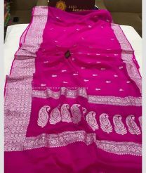 Neon Pink and Silver color Georgette sarees with jacquard border design -GEOS0024292