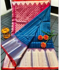 Windows Blue and Pink color kuppadam pattu handloom saree with kanchi kuppadam border design -KUPP0097155