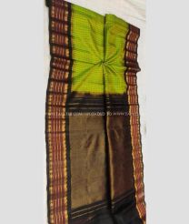 Leafy Green and Black color gadwal pattu handloom saree with temple border saree design -GDWP0000451