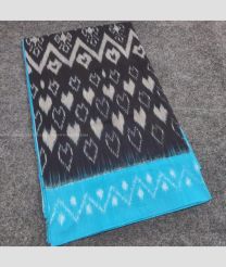 Black and Blue color pochampally Ikkat cotton handloom saree with pochampalli design -PIKT0000474