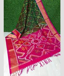 Pine Green and Pink color Ikkat sico handloom saree with all over ikkat design -IKSS0000353