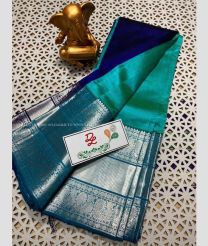 Navy blue and Blue Turquoise color mangalagiri pattu sarees with kanchi border design -MAGP0026732