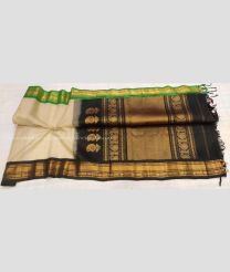 Cream Parrot Green and Black color gadwal sico handloom saree with temple border saree design -GAWI0000389