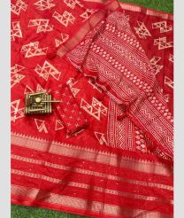 Red color silk sarees with all over kalamkari printed with sequence and jari border design -SILK0017701