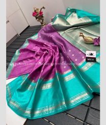 Purple and Tuqruoise color Banarasi sarees with all over butis water zari lataste design weaving soft contrast pattu border -BANS0002681