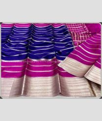 Purple Blue and Magenta color Banarasi sarees with all over striped full body pattern water zari weaving contrast border design -BANS0007629