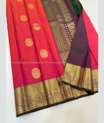 Red and Plum Velvet color kanchi pattu handloom saree with all over buties design -KANP0013504