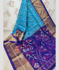 Blue and Navy Blue color Ikkat sico handloom saree with pochampalli ikkat design -IKSS0000285