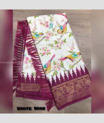 Half White and Maroon color silk sarees with zari border saree design -SILK0002777