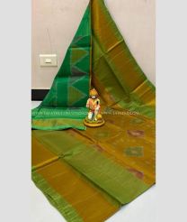 Green and Mehendi Green color Uppada Soft Silk handloom saree with all over pochampally design -UPSF0004111