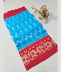 Red and Blue color pochampally Ikkat cotton handloom saree with special marthas pattern saree design -PIKT0000345