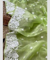 Pista color Organza sarees with chikankari embroidery work design -ORGS0003087