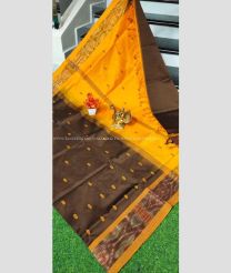 Chocolate and Orange color Tripura Silk handloom saree with pochampally border design -TRPP0008541